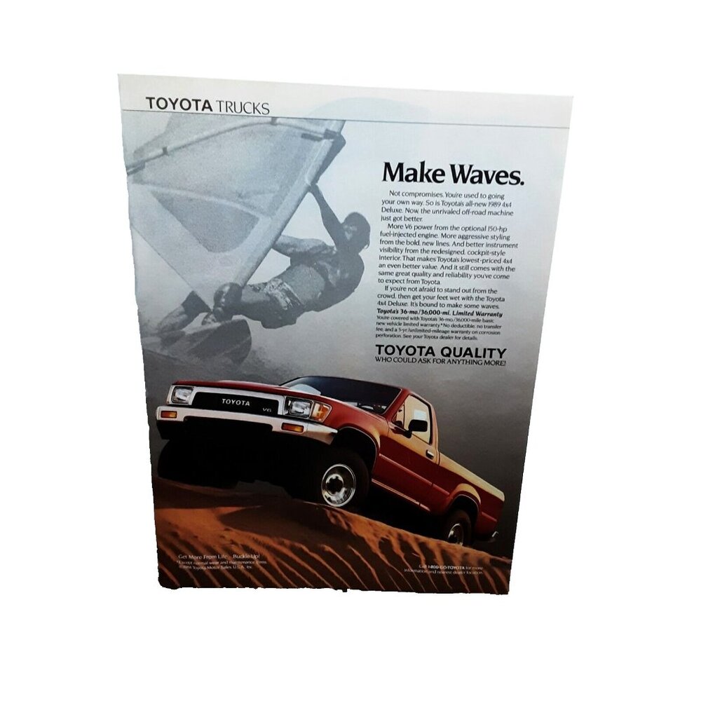 1989 Toyota 4x4 Deluxe Truck Make Waves Original Print Ad Vintage 80s